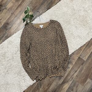 J.Crew Medium Brown Black Cheetah Print Crewneck Pullover Teddie Sweater